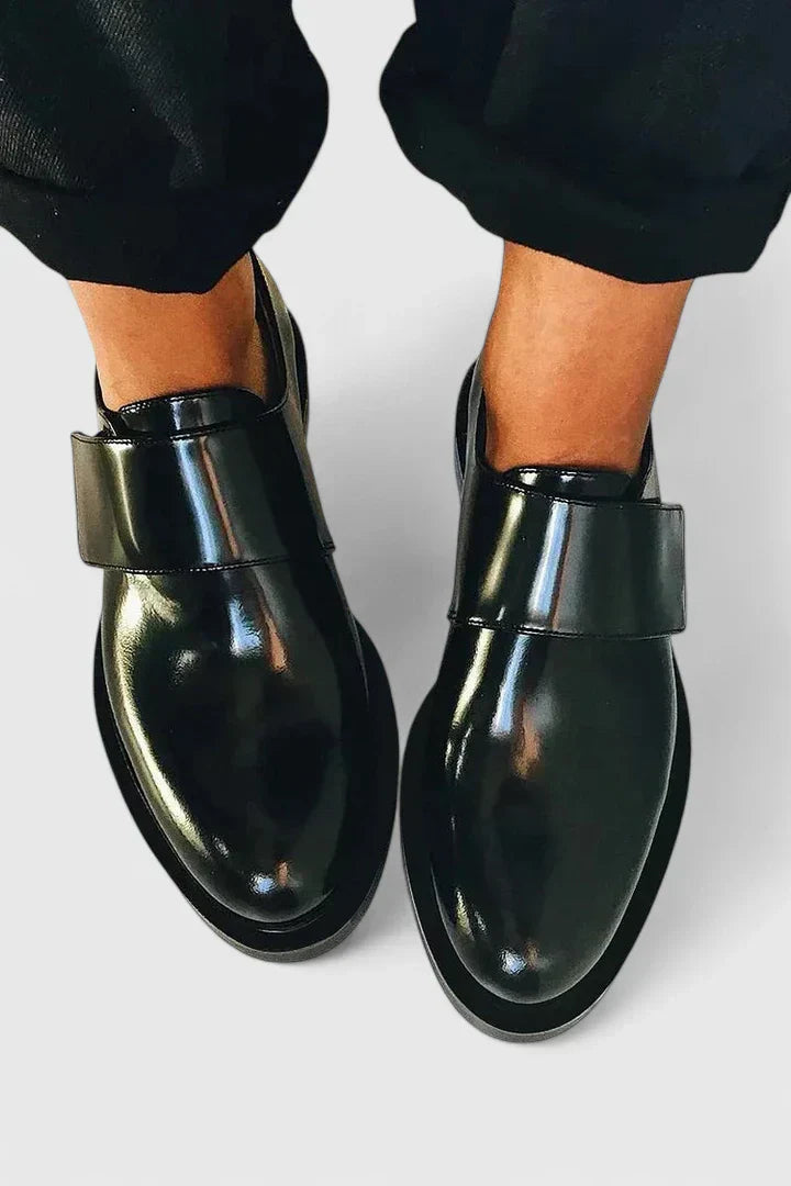 Fred | Men's Leather Leather Monk Strap Shoes with Shiny Finish