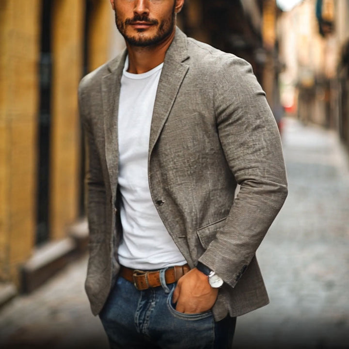 Dominic | Men's Single Breasted Linen Blazer with Pockets