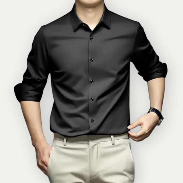 Kent | Men's Long Sleeve Satin Shirt with Button-Up