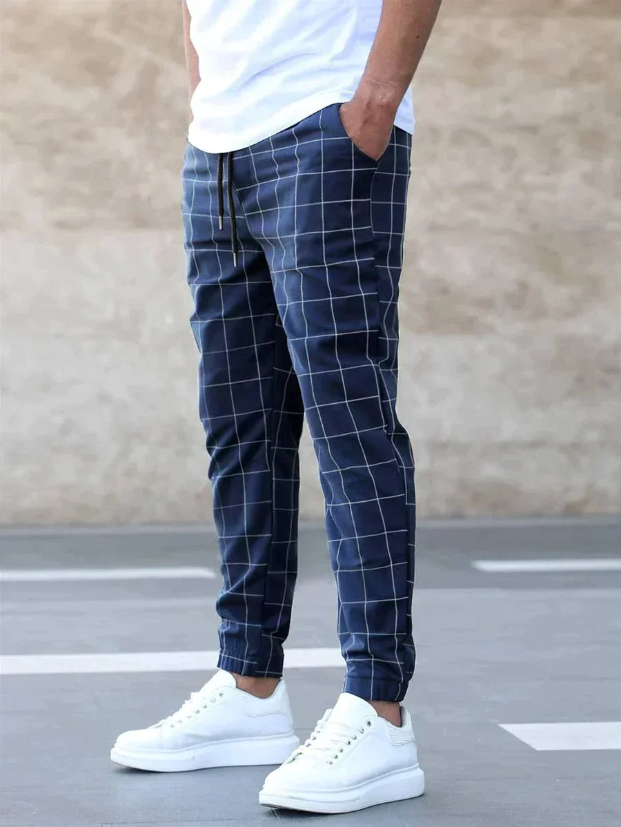 Scott | Men’s Checked Straight Fit Pants with Drawstring