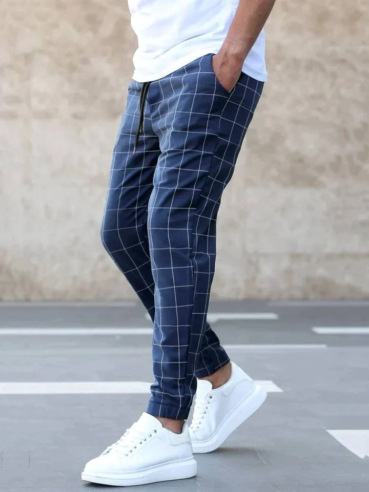 Scott | Men’s Checked Straight Fit Pants with Drawstring