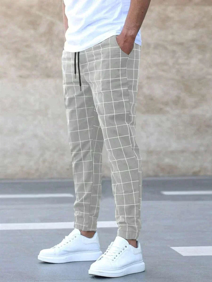 Scott | Men’s Checked Straight Fit Pants with Drawstring