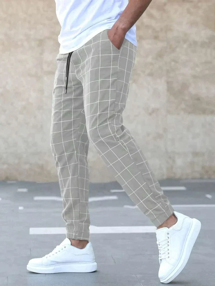 Scott | Men’s Checked Straight Fit Pants with Drawstring