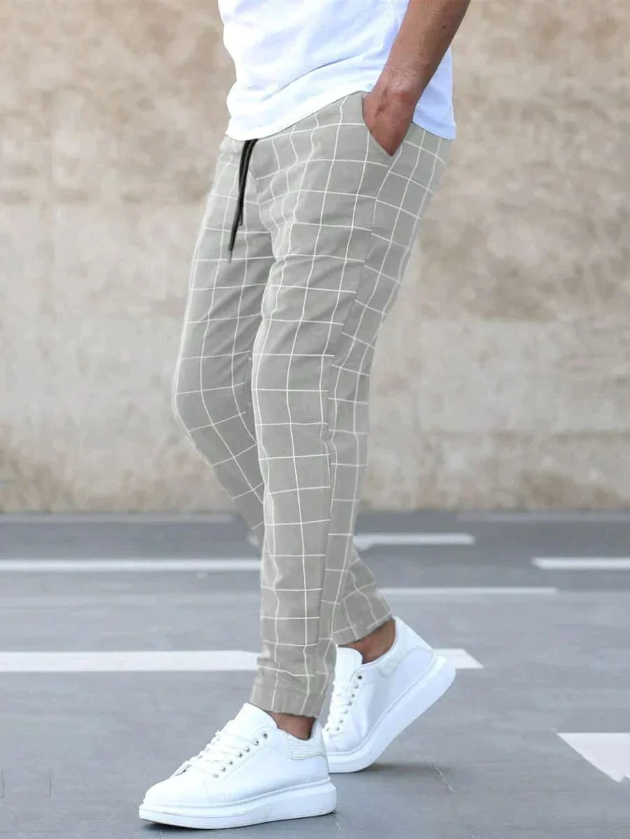 Scott | Men’s Checked Straight Fit Pants with Drawstring