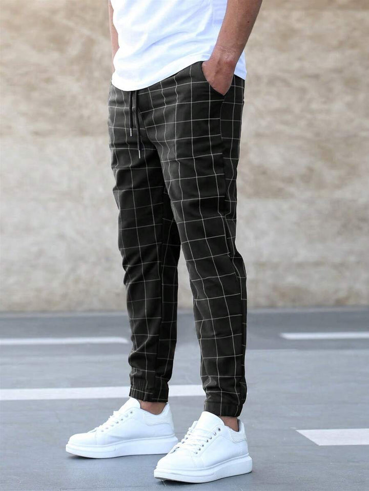 Scott | Men’s Checked Straight Fit Pants with Drawstring