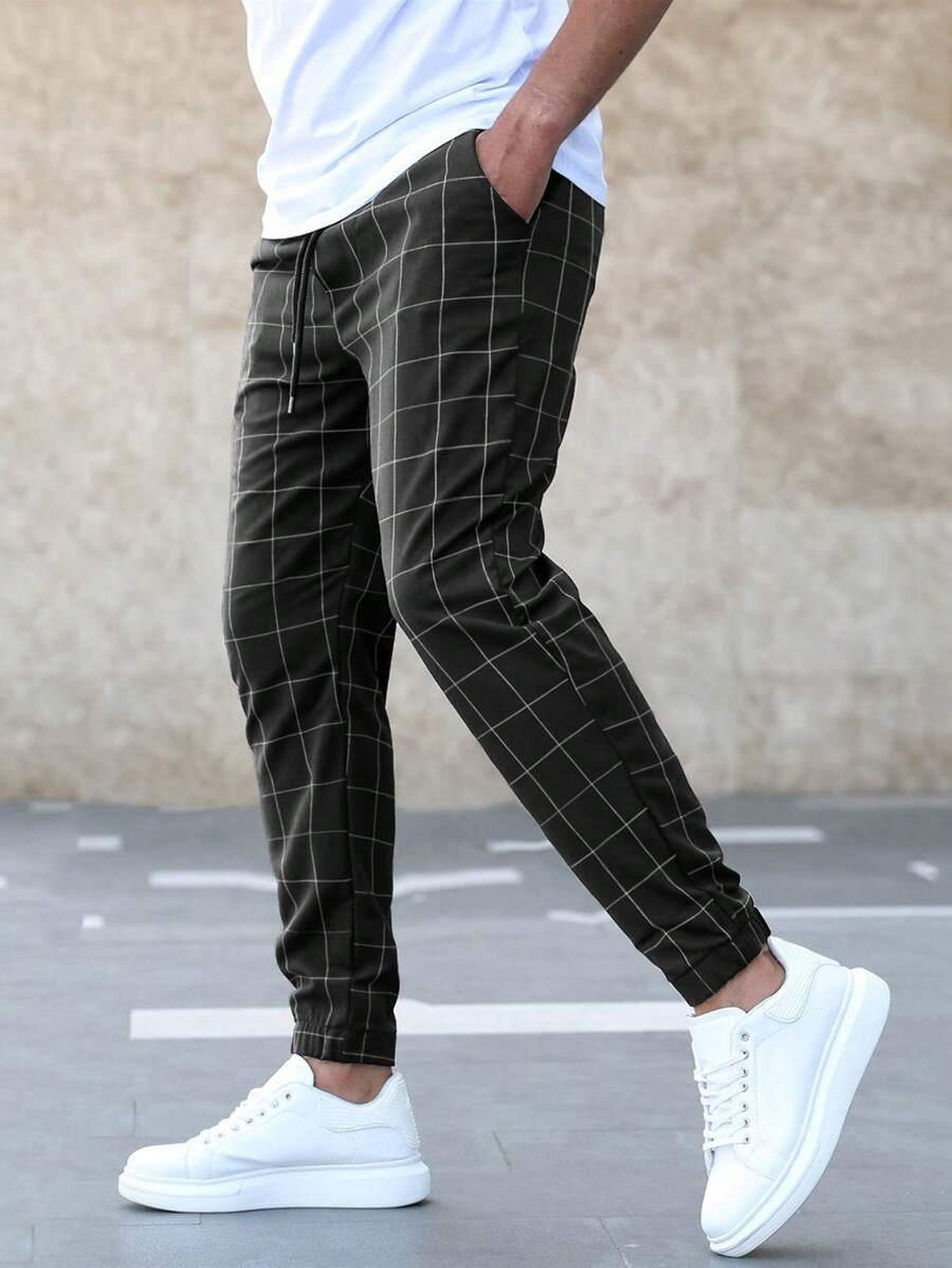 Scott | Men’s Checked Straight Fit Pants with Drawstring