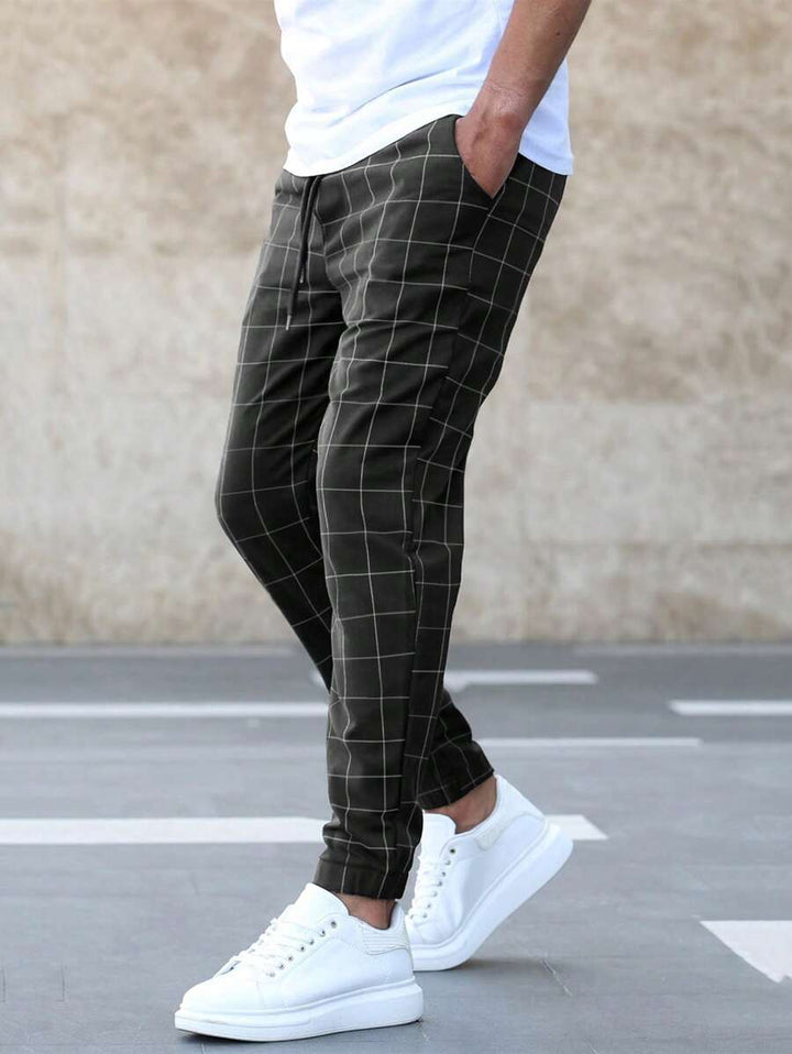 Scott | Men’s Checked Straight Fit Pants with Drawstring