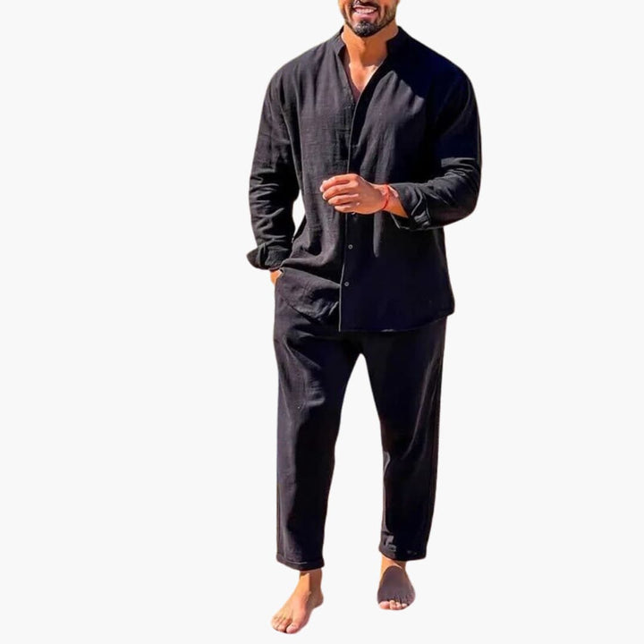 Zach | Men's Linen Long Sleeve Shirt and Pants Two Piece Set