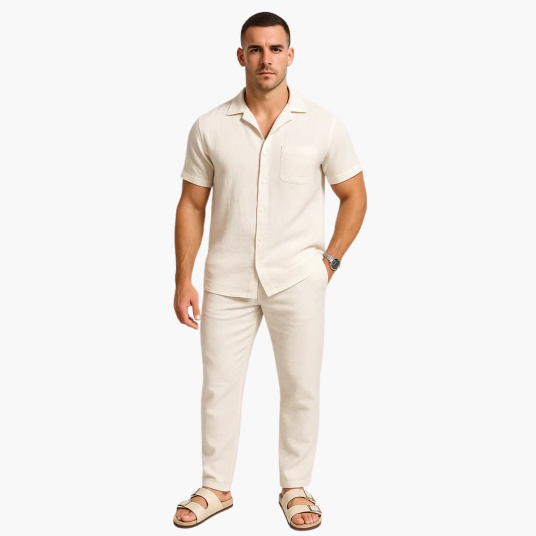 Two-Piece Summer Set for Men with Short Sleeve Shirt and Pants