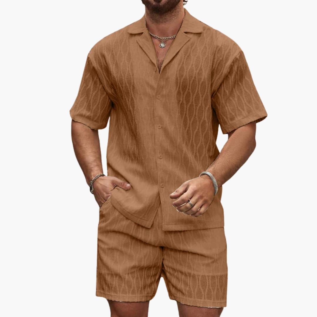 Luke | Men's Patterned Textured Two Piece Set with Button Short and Shorts