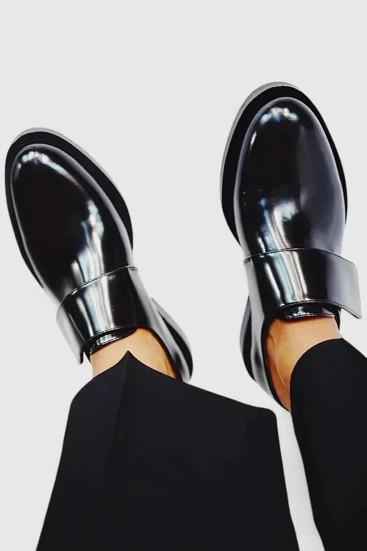 Fred | Men's Leather Leather Monk Strap Shoes with Shiny Finish