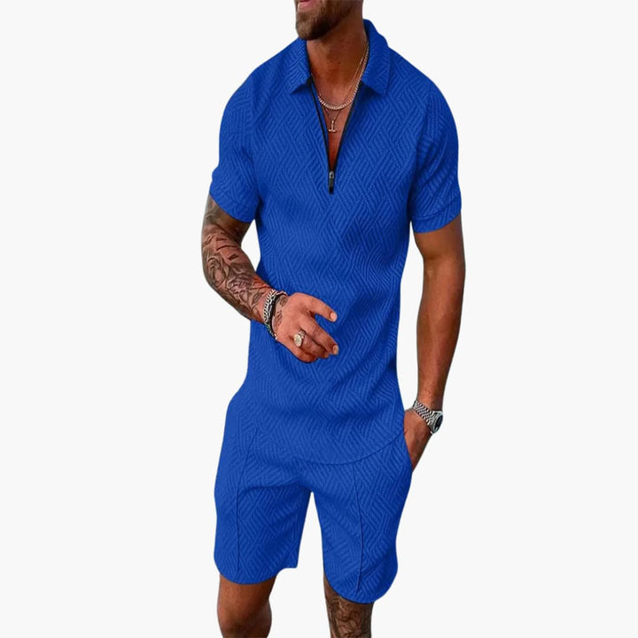 Austin | Men's Quarter Zip Front Shirt and Shorts Set with Trim