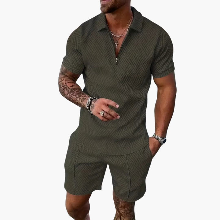 Austin | Men's Quarter Zip Front Shirt and Shorts Set with Trim