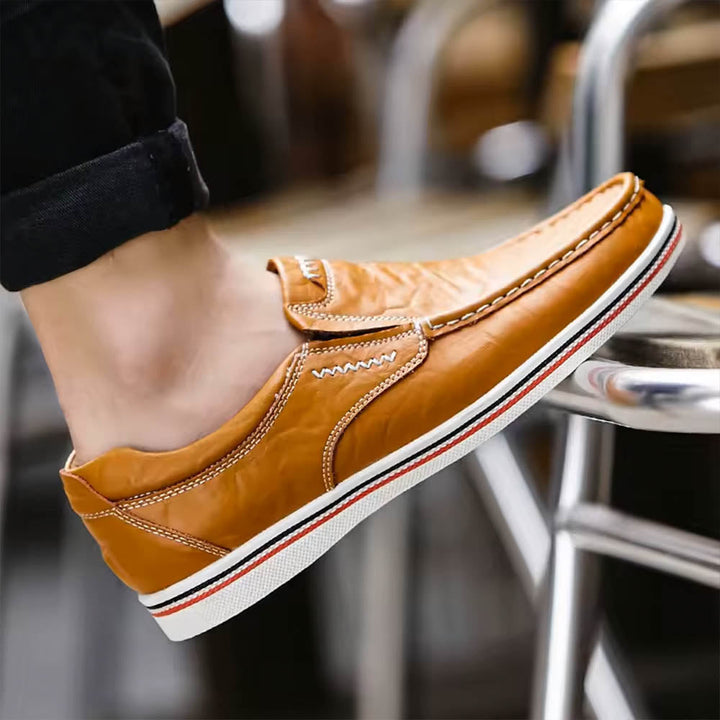 Paulo | Men's Leather Loafers with Striped Sole and Stitched Design