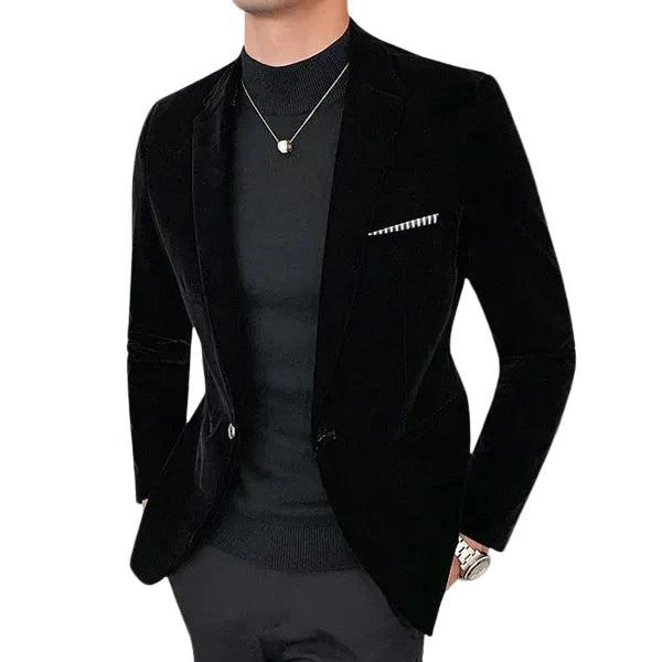 Archer | Men's Slim Fit Velvet Blazer with Striped Trim Pocket
