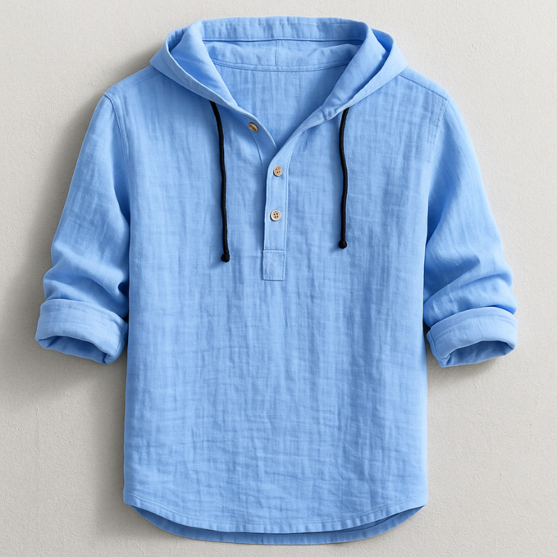 Harribone | Men's Linen Hooded Long Sleeve Shirt with Drawstring and Buttons