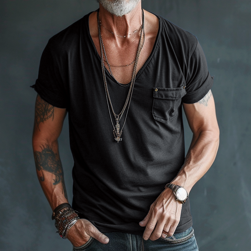 Oman | Men’s V-Neck T-Shirt with Chest Pocket