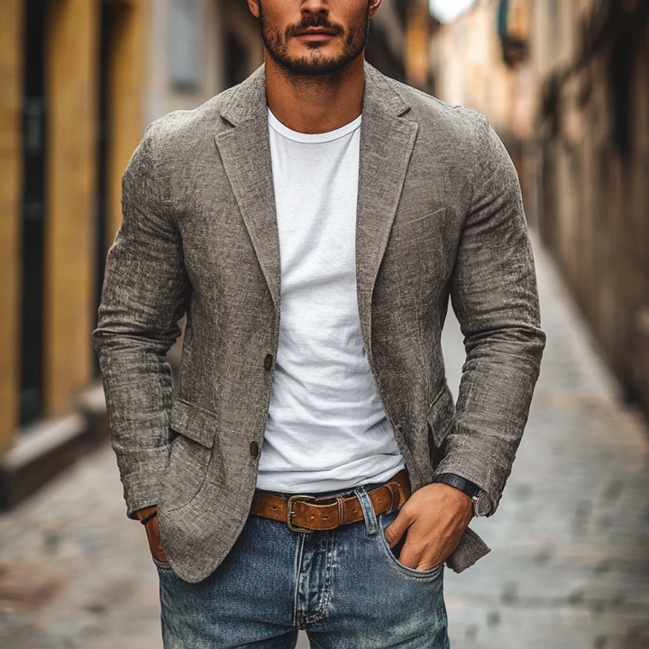 Dominic | Men's Single Breasted Linen Blazer with Pockets