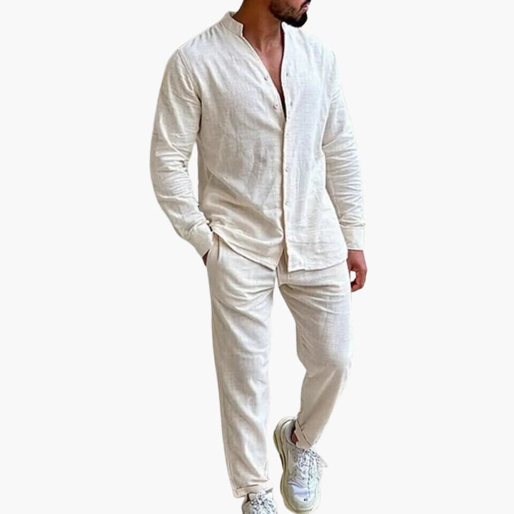 Zach | Men's Linen Long Sleeve Shirt and Pants Two Piece Set