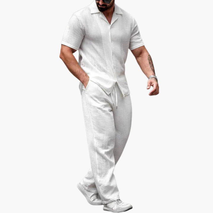 Two-Piece Summer Set for Men with Short Sleeve Shirt and Pants
