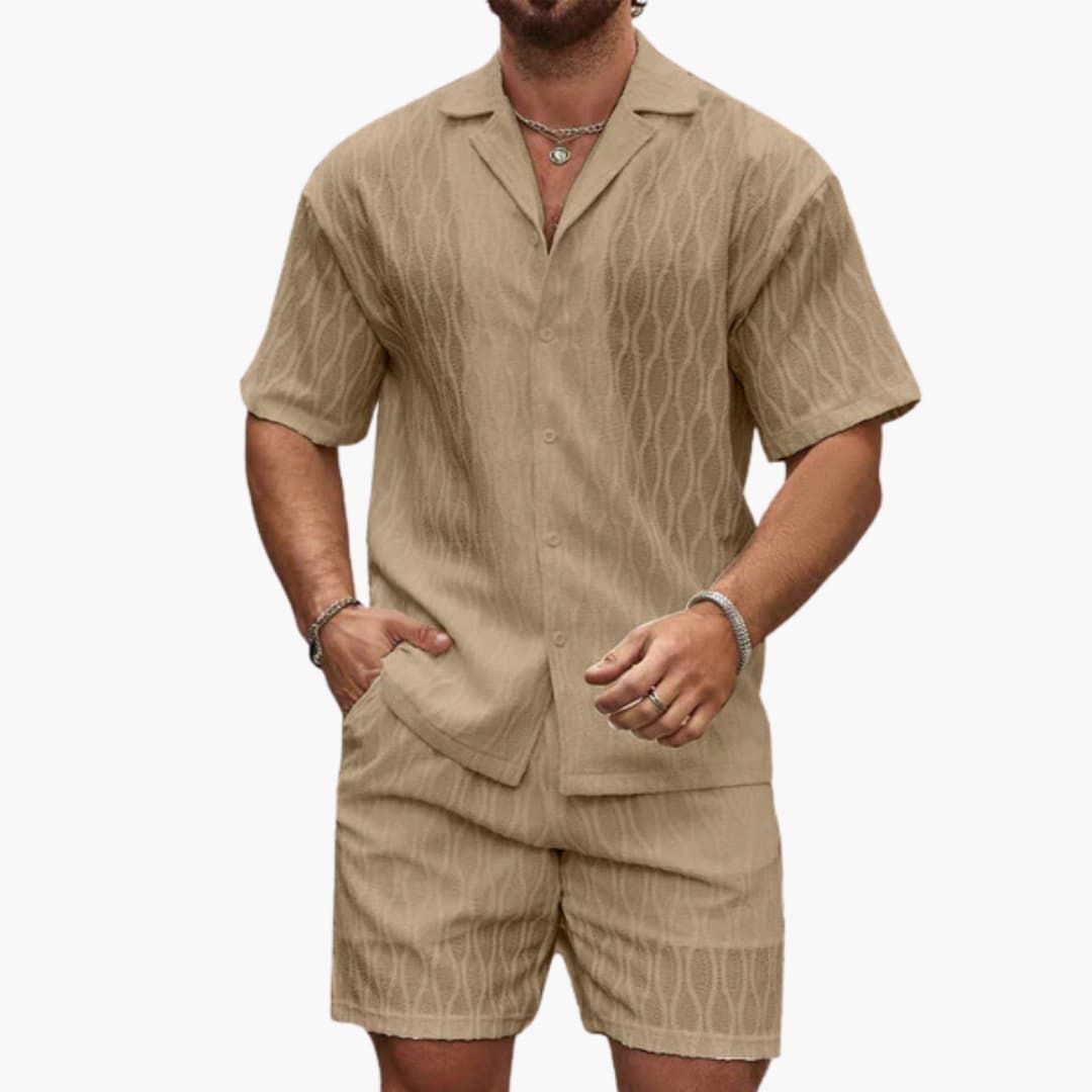 Luke | Men's Patterned Textured Two Piece Set with Button Short and Shorts