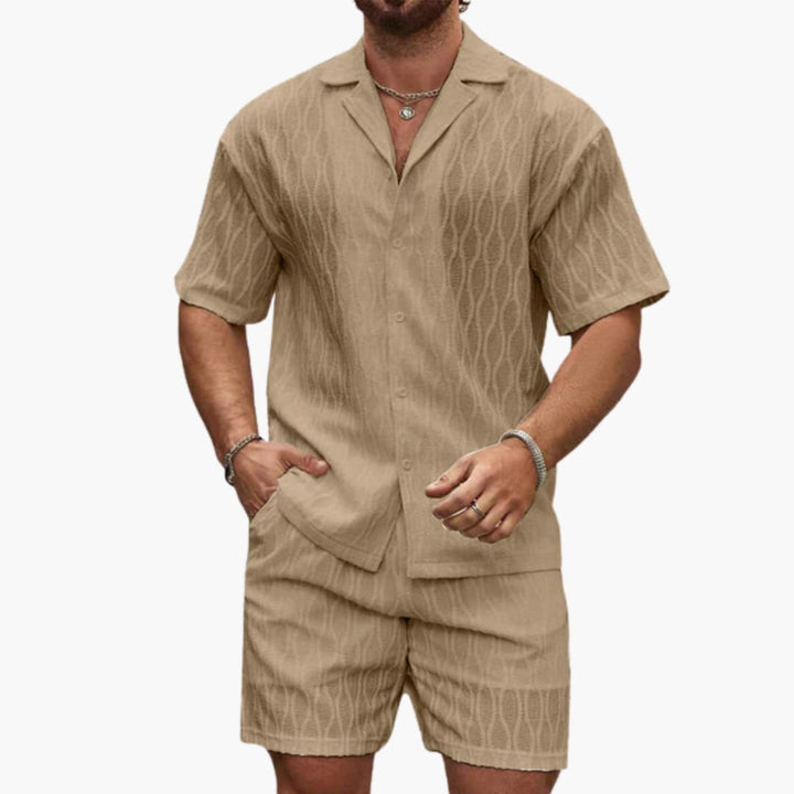 Luke | Men's Patterned Textured Two Piece Set with Button Short and Shorts