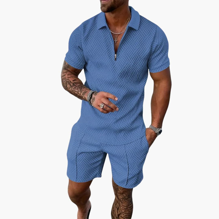 Austin | Men's Quarter Zip Front Shirt and Shorts Set with Trim