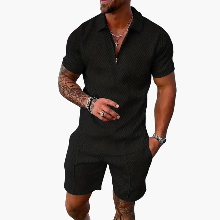 Austin | Men's Quarter Zip Front Shirt and Shorts Set with Trim