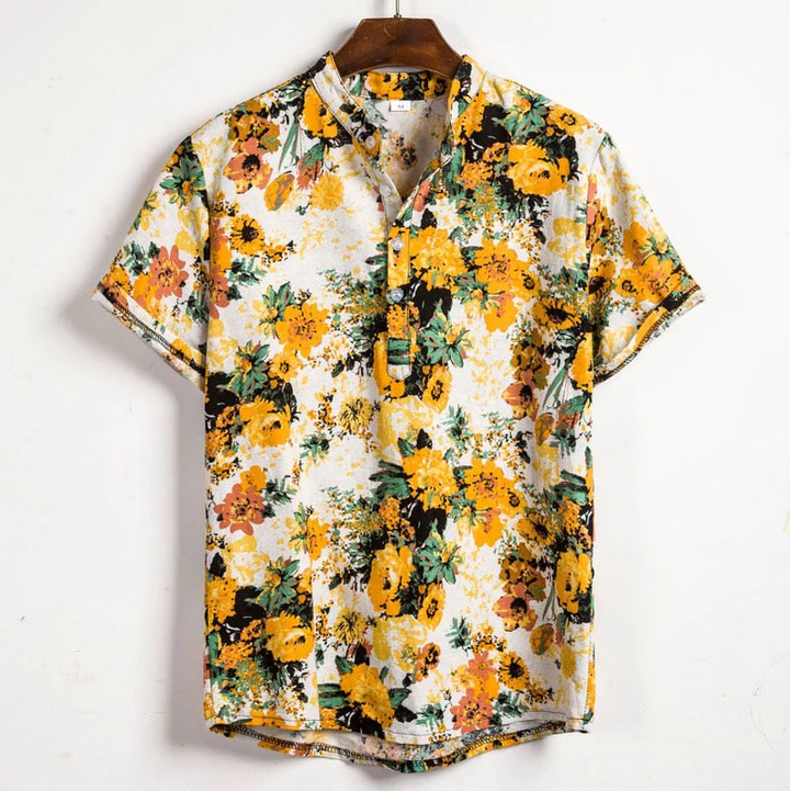 Dolphy | Men’s Printed Short Sleeve Mandarin Collar Shirt