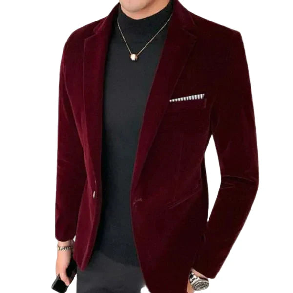 Archer | Men's Slim Fit Velvet Blazer with Striped Trim Pocket