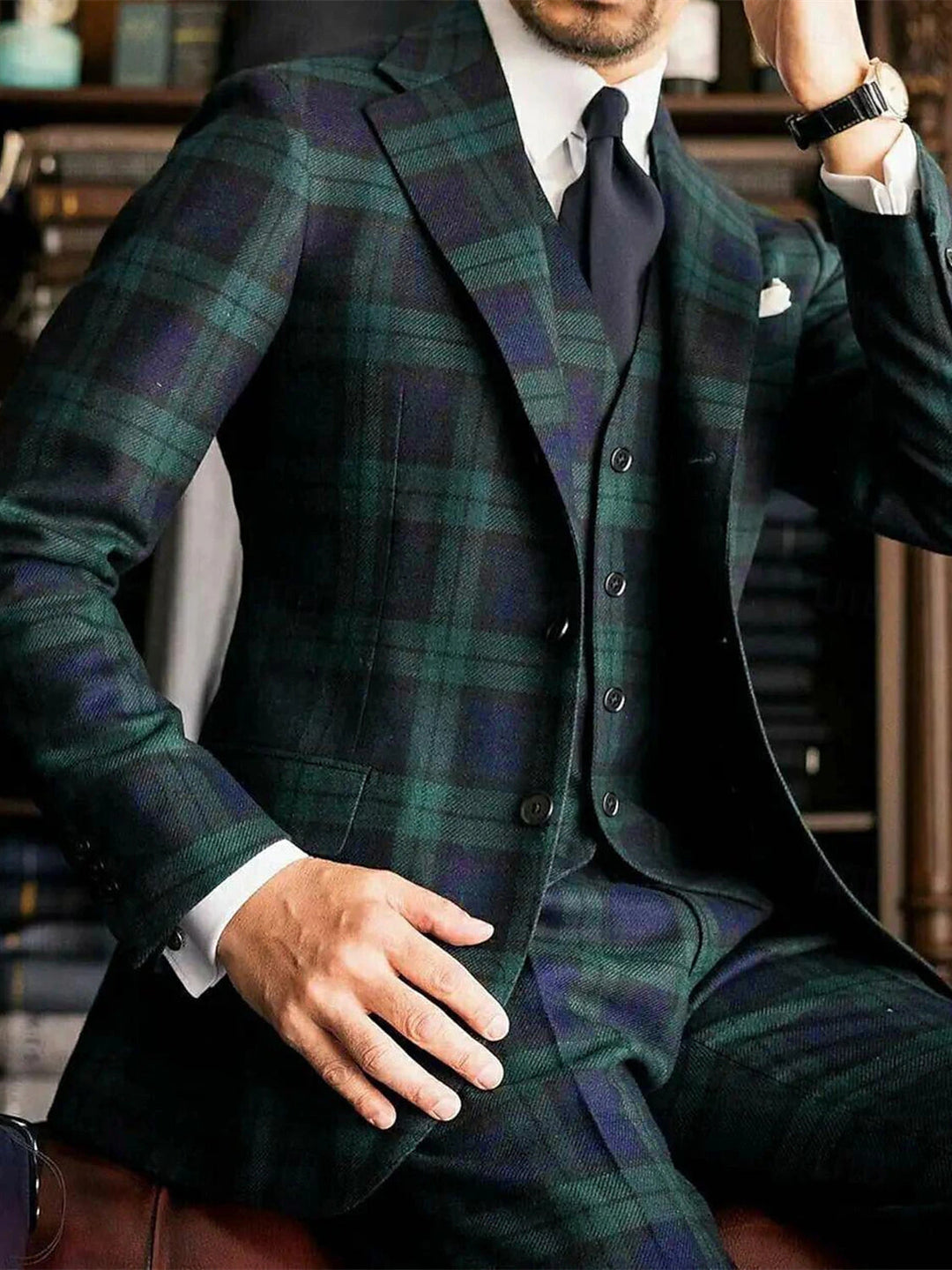 Tom | Men's Checkered Three Piece Set with Vest Blazer and Trouser