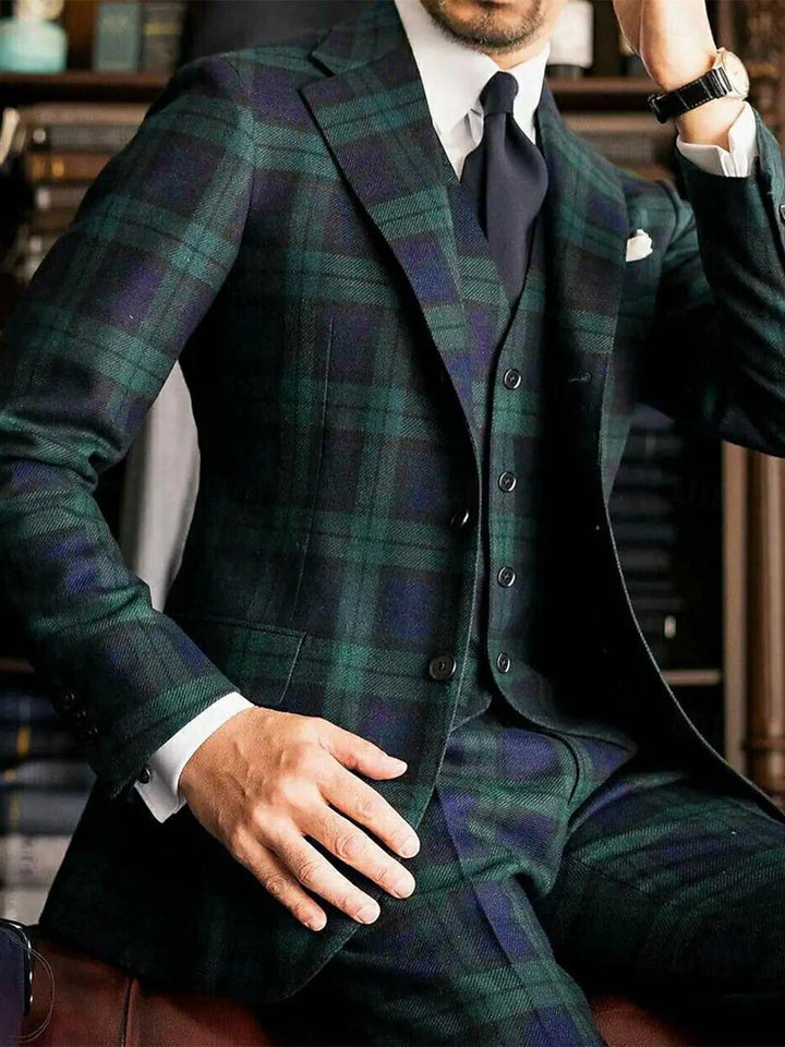 Tom | Men's Checkered Three Piece Set with Vest Blazer and Trouser