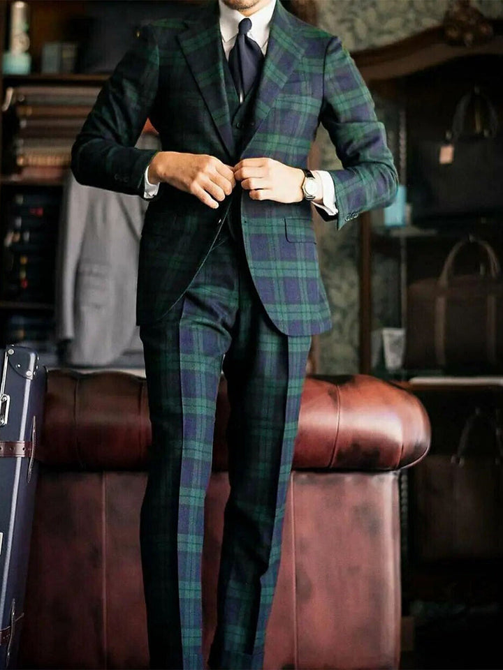Tom | Men's Checkered Three Piece Set with Vest Blazer and Trouser
