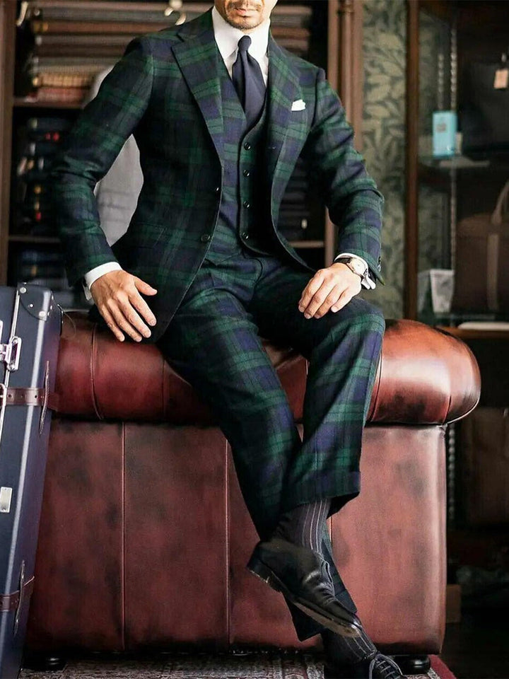 Tom | Men's Checkered Three Piece Set with Vest Blazer and Trouser