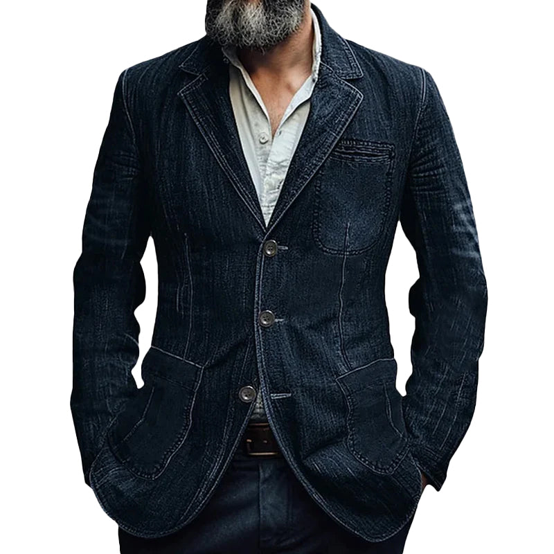Grayson | Men's Tailored Denim Blazer with Pockets and Notched Lapel