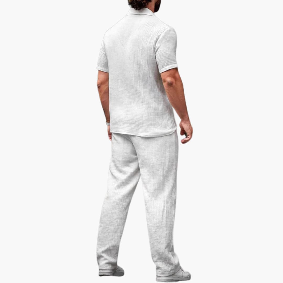 Two-Piece Summer Set for Men with Short Sleeve Shirt and Pants