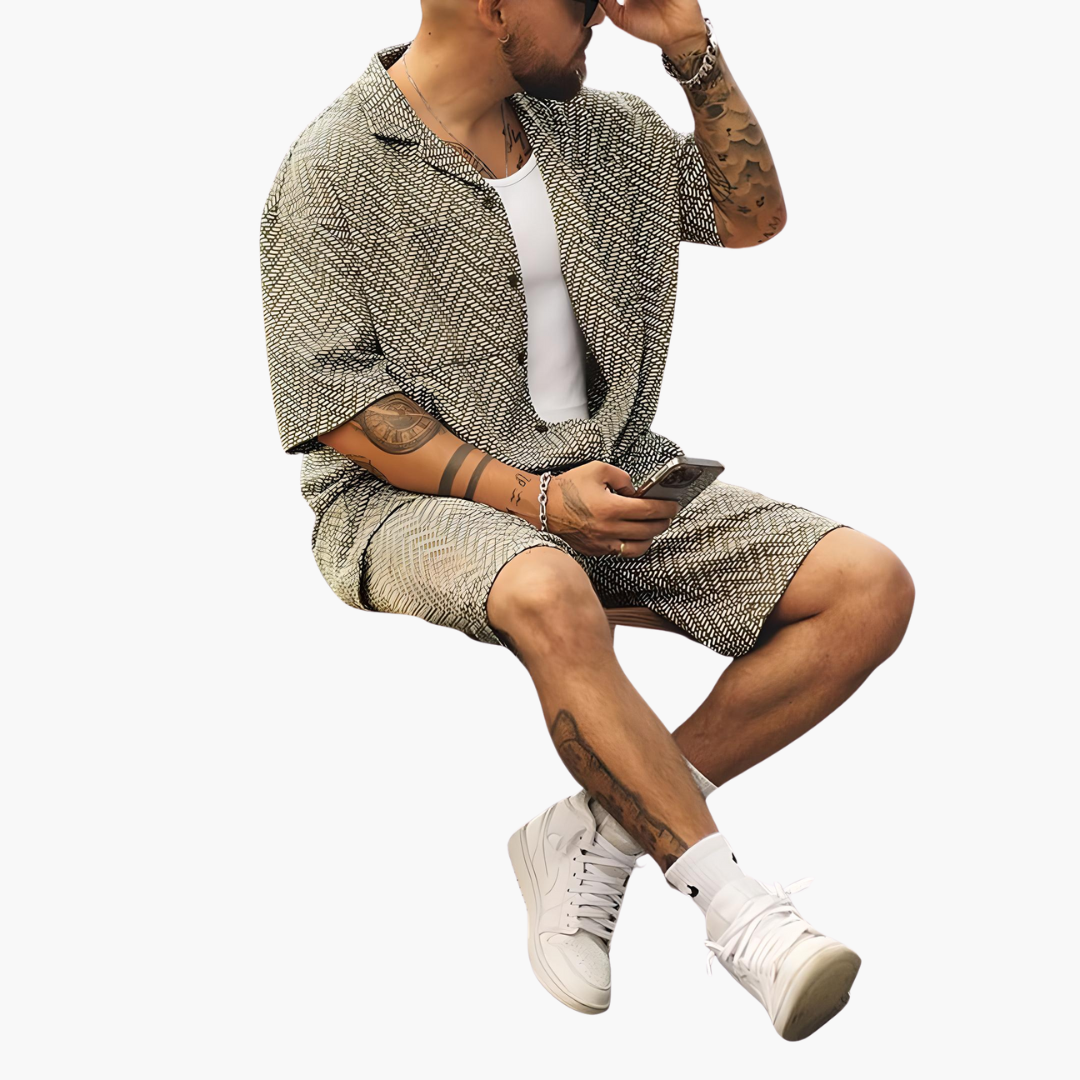 Dylan | Men's Printed Short Sleeve Shirt Summer Set with Shorts