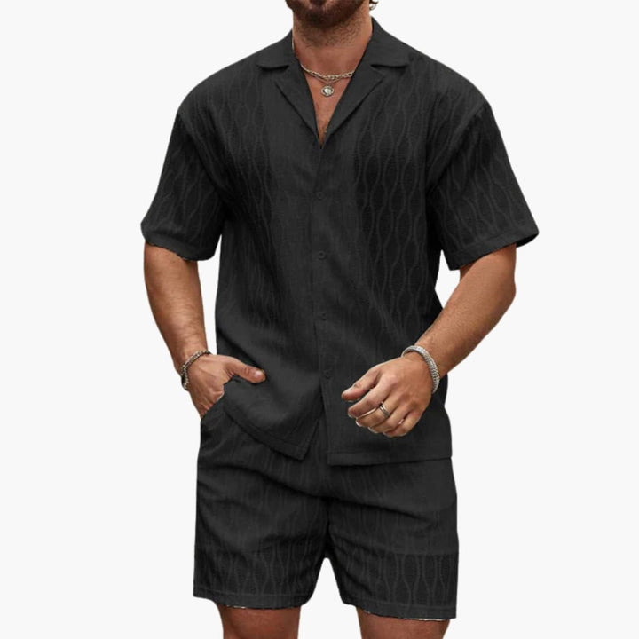 Luke | Men's Patterned Textured Two Piece Set with Button Short and Shorts