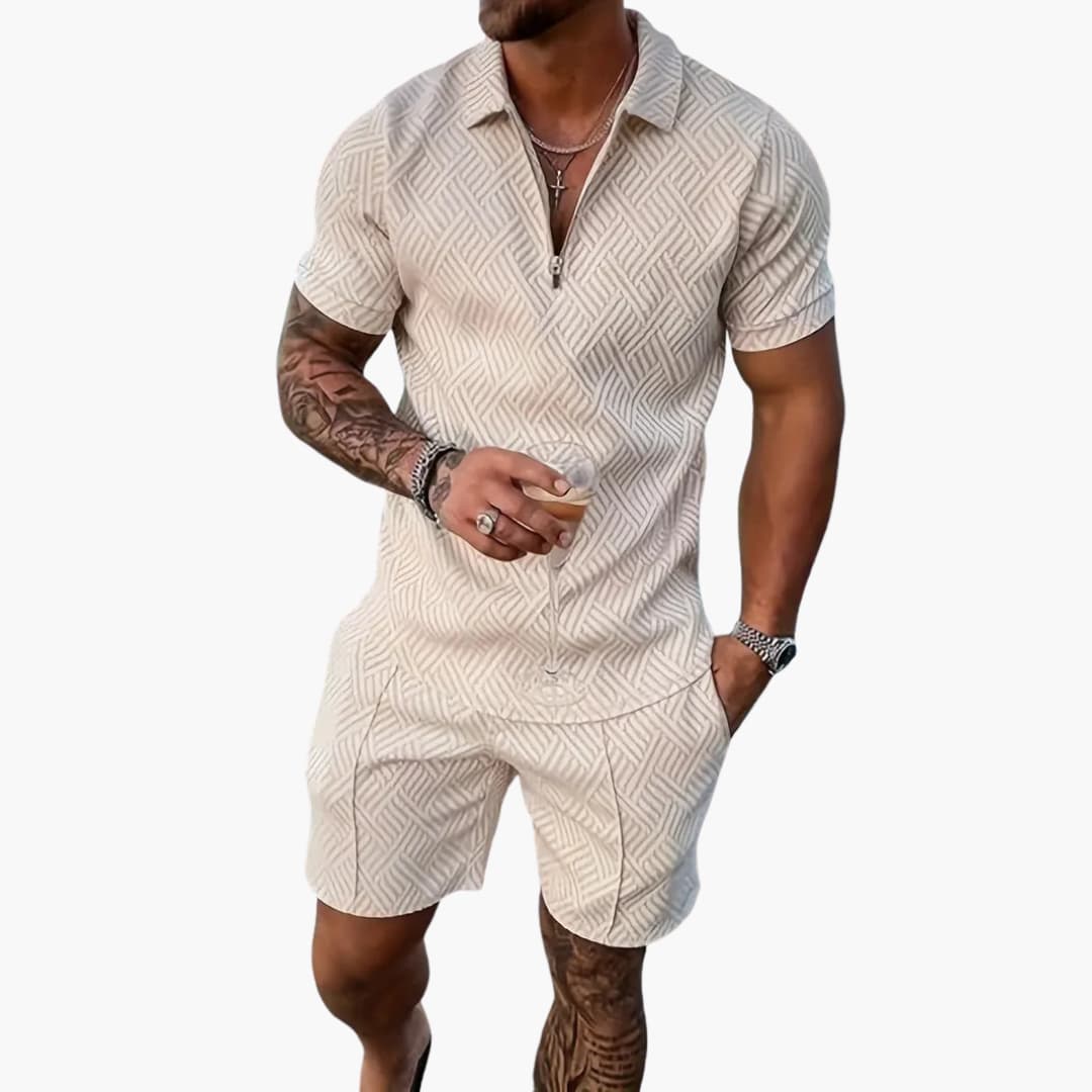 Austin | Men's Quarter Zip Front Shirt and Shorts Set with Trim