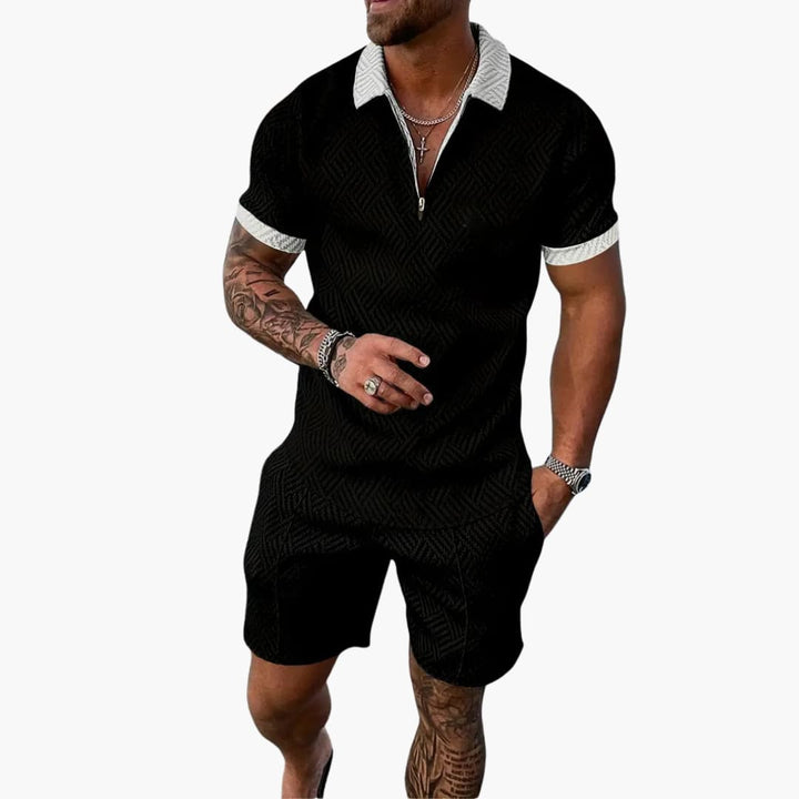 Austin | Men's Quarter Zip Front Shirt and Shorts Set with Trim