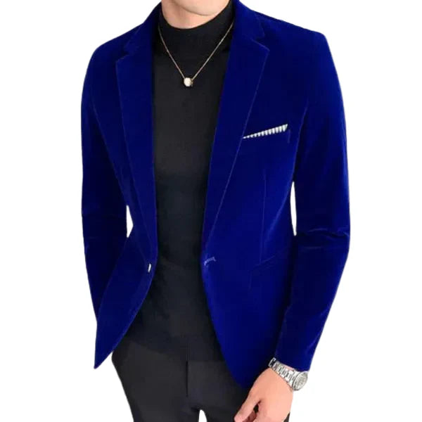 Archer | Men's Slim Fit Velvet Blazer with Striped Trim Pocket