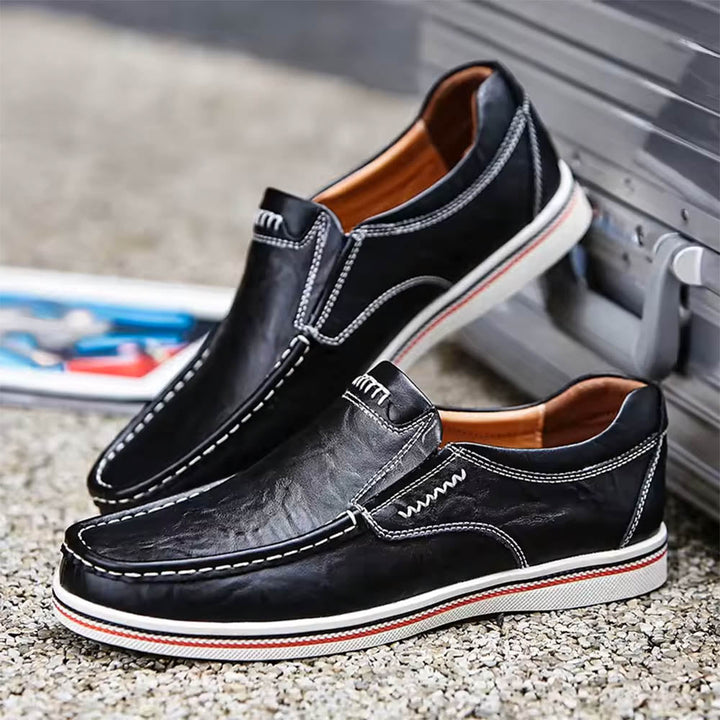 Paulo | Men's Leather Loafers with Striped Sole and Stitched Design