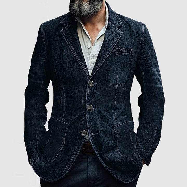 Grayson | Men's Tailored Denim Blazer with Pockets and Notched Lapel