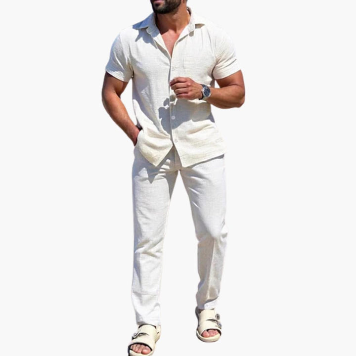 Two-Piece Summer Set for Men with Short Sleeve Shirt and Pants