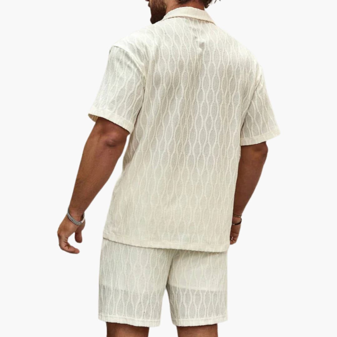 Luke | Men's Patterned Textured Two Piece Set with Button Short and Shorts