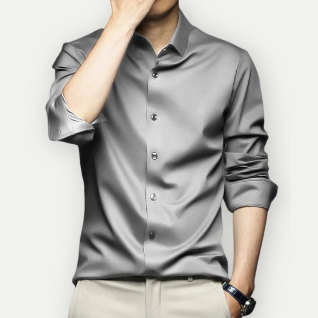 Kent | Men's Long Sleeve Satin Shirt with Button-Up