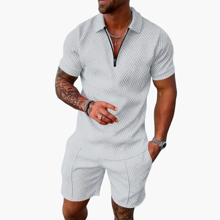 Austin | Men's Quarter Zip Front Shirt and Shorts Set with Trim