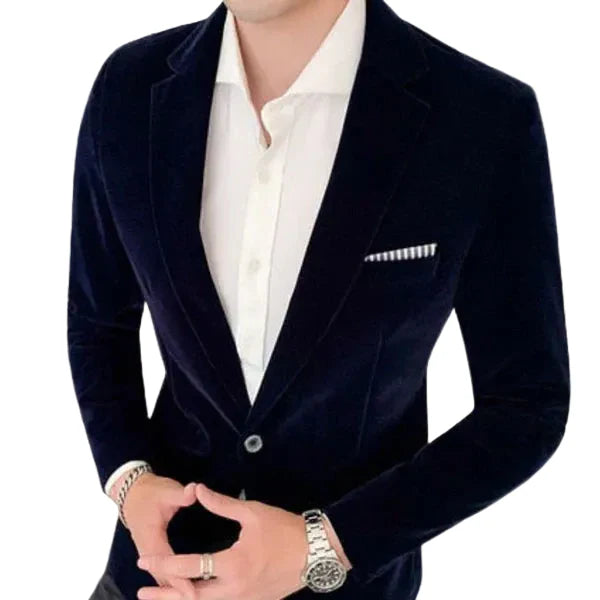 Archer | Men's Slim Fit Velvet Blazer with Striped Trim Pocket