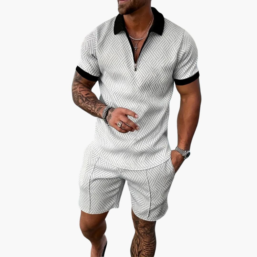 Austin | Men's Quarter Zip Front Shirt and Shorts Set with Trim