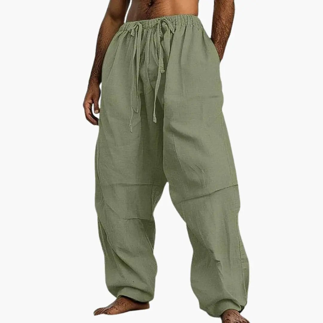 Ethan | Men's Linen Wide Leg Summer Pants with Drawstring